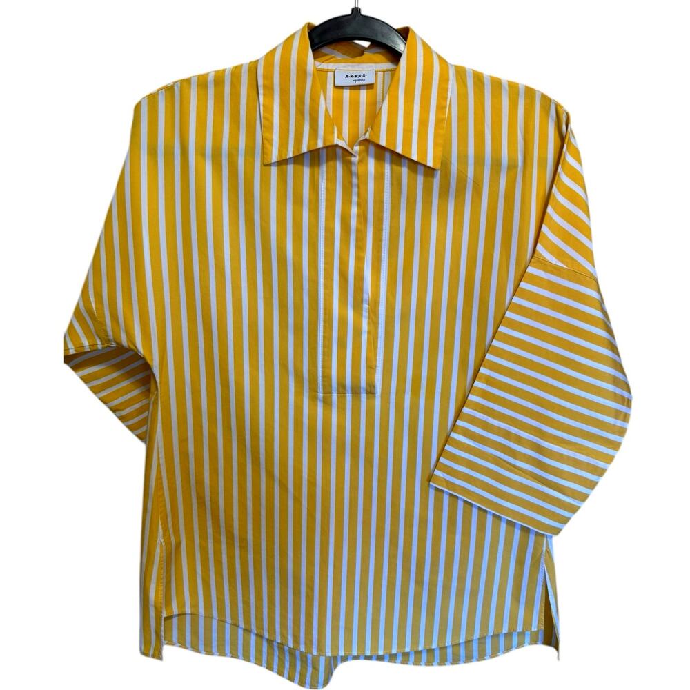 Akris Punto Kodak Stripe Poplin Blouse Kimono Sleeve Yellow White Size 2 - Picture 3 of 9